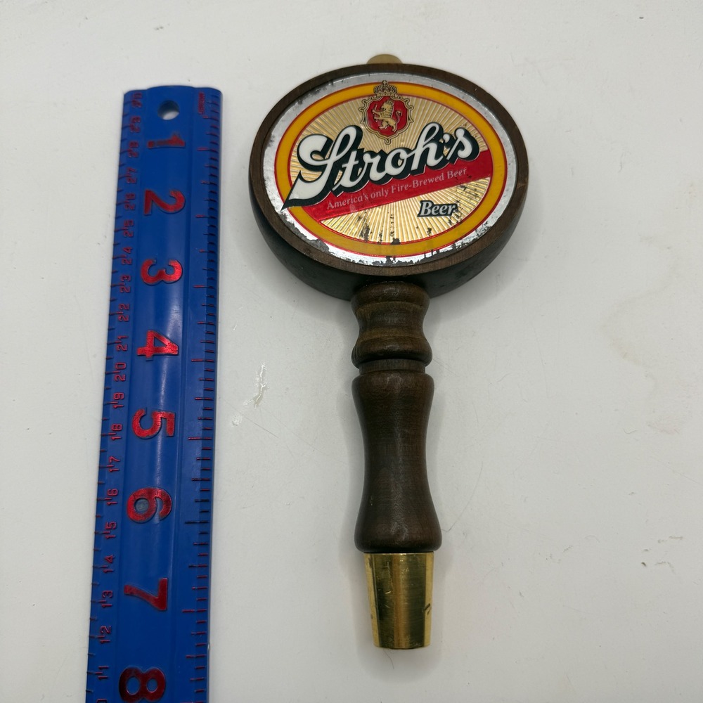 Vintage Stroh's Beer Tap Handle Wood Fire Brewed Beer Bar‎ Decor 7.5 Inch